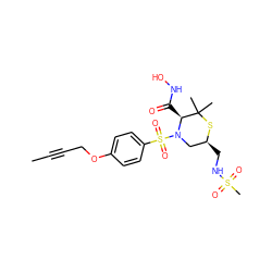 CC#CCOc1ccc(S(=O)(=O)N2C[C@H](CNS(C)(=O)=O)SC(C)(C)[C@@H]2C(=O)NO)cc1 ZINC000028572159