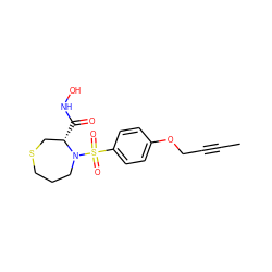 CC#CCOc1ccc(S(=O)(=O)N2CCCSC[C@@H]2C(=O)NO)cc1 ZINC000028343500