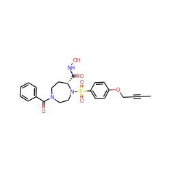 CC#CCOc1ccc(S(=O)(=O)N2CCN(C(=O)c3ccccc3)CC[C@@H]2C(=O)NO)cc1 ZINC000028333918