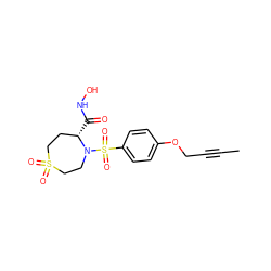 CC#CCOc1ccc(S(=O)(=O)N2CCS(=O)(=O)CC[C@@H]2C(=O)NO)cc1 ZINC000028331433