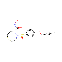 CC#CCOc1ccc(S(=O)(=O)N2CCSCC[C@@H]2C(=O)NO)cc1 ZINC000028335013