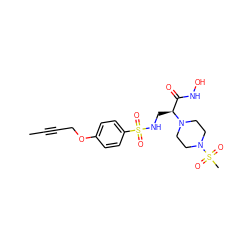 CC#CCOc1ccc(S(=O)(=O)NC[C@@H](C(=O)NO)N2CCN(S(C)(=O)=O)CC2)cc1 ZINC000114992142