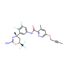 CC#CCOc1cnc(C(=O)Nc2cc(F)c(F)c([C@]3(C)C[C@@H](C(F)(F)F)OC(N)=N3)c2)c(C)c1 ZINC000223560938