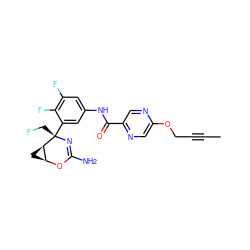 CC#CCOc1cnc(C(=O)Nc2cc(F)c(F)c([C@]3(CF)N=C(N)O[C@H]4C[C@H]43)c2)cn1 ZINC000220649244