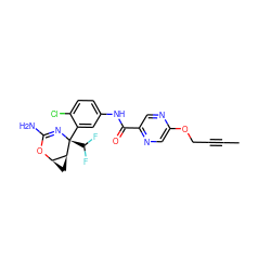 CC#CCOc1cnc(C(=O)Nc2ccc(Cl)c([C@@]3(C(F)F)N=C(N)O[C@@H]4C[C@@H]43)c2)cn1 ZINC000226083767