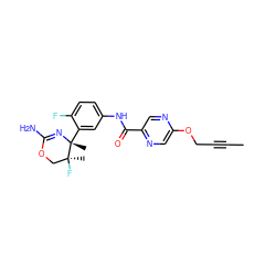 CC#CCOc1cnc(C(=O)Nc2ccc(F)c([C@@]3(C)N=C(N)OC[C@]3(C)F)c2)cn1 ZINC000169702986