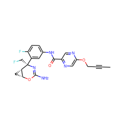 CC#CCOc1cnc(C(=O)Nc2ccc(F)c([C@@]3(CF)N=C(N)O[C@@H]4C[C@@H]43)c2)cn1 ZINC000226072462