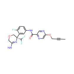 CC#CCOc1cnc(C(=O)Nc2ccc(F)c([C@]3(C(F)F)COCC(N)=N3)c2)cn1 ZINC000113658034