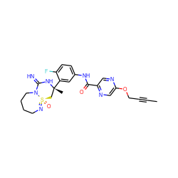 CC#CCOc1cnc(C(=O)Nc2ccc(F)c([C@]3(C)C[S@@]4(=O)=NCCCCN4C(=N)N3)c2)cn1 ZINC000653794111