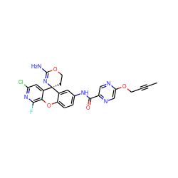 CC#CCOc1cnc(C(=O)Nc2ccc3c(c2)[C@@]2(CCOC(N)=N2)c2cc(Cl)nc(F)c2O3)cn1 ZINC000205171193