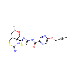 CC#CCOc1cnc(C(=O)Nc2csc([C@]34CO[C@@H](C)C[C@H]3CSC(=N)N4)n2)cn1 ZINC001772621544