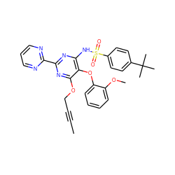 CC#CCOc1nc(-c2ncccn2)nc(NS(=O)(=O)c2ccc(C(C)(C)C)cc2)c1Oc1ccccc1OC ZINC000028019540