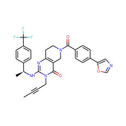 CC#CCn1c(N[C@@H](C)c2ccc(C(F)(F)F)cc2)nc2c(c1=O)CN(C(=O)c1ccc(-c3cnco3)cc1)CC2 ZINC000113827547