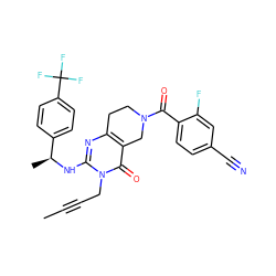 CC#CCn1c(N[C@@H](C)c2ccc(C(F)(F)F)cc2)nc2c(c1=O)CN(C(=O)c1ccc(C#N)cc1F)CC2 ZINC000113827534