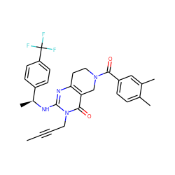 CC#CCn1c(N[C@@H](C)c2ccc(C(F)(F)F)cc2)nc2c(c1=O)CN(C(=O)c1ccc(C)c(C)c1)CC2 ZINC000113829211