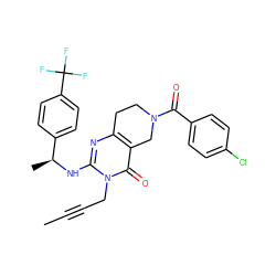 CC#CCn1c(N[C@@H](C)c2ccc(C(F)(F)F)cc2)nc2c(c1=O)CN(C(=O)c1ccc(Cl)cc1)CC2 ZINC000113829188