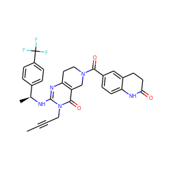 CC#CCn1c(N[C@@H](C)c2ccc(C(F)(F)F)cc2)nc2c(c1=O)CN(C(=O)c1ccc3c(c1)CCC(=O)N3)CC2 ZINC000113829191