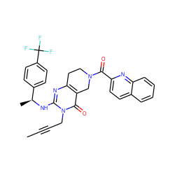 CC#CCn1c(N[C@@H](C)c2ccc(C(F)(F)F)cc2)nc2c(c1=O)CN(C(=O)c1ccc3ccccc3n1)CC2 ZINC000113829213