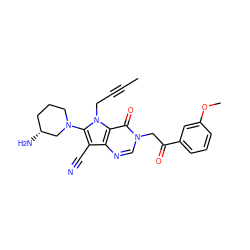 CC#CCn1c(N2CCC[C@@H](N)C2)c(C#N)c2ncn(CC(=O)c3cccc(OC)c3)c(=O)c21 ZINC000073197084