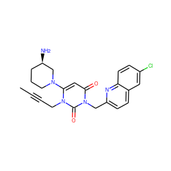 CC#CCn1c(N2CCC[C@@H](N)C2)cc(=O)n(Cc2ccc3cc(Cl)ccc3n2)c1=O ZINC000096284191