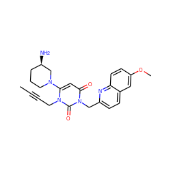 CC#CCn1c(N2CCC[C@@H](N)C2)cc(=O)n(Cc2ccc3cc(OC)ccc3n2)c1=O ZINC000096284188