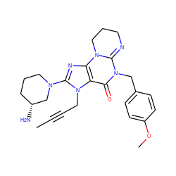 CC#CCn1c(N2CCC[C@@H](N)C2)nc2c1C(=O)N(Cc1ccc(OC)cc1)C1=NCCCN12 ZINC000169701446