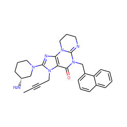 CC#CCn1c(N2CCC[C@@H](N)C2)nc2c1C(=O)N(Cc1cccc3ccccc13)C1=NCCCN12 ZINC000169701448