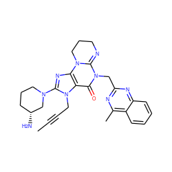 CC#CCn1c(N2CCC[C@@H](N)C2)nc2c1C(=O)N(Cc1nc(C)c3ccccc3n1)C1=NCCCN12 ZINC000168371034