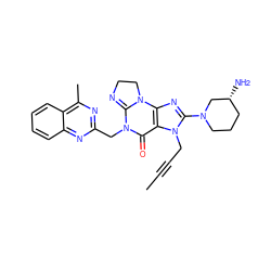 CC#CCn1c(N2CCC[C@@H](N)C2)nc2c1C(=O)N(Cc1nc(C)c3ccccc3n1)C1=NCCN12 ZINC000150182718