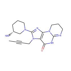 CC#CCn1c(N2CCC[C@@H](N)C2)nc2c1C(=O)NC1=NCCCN12 ZINC000169701447