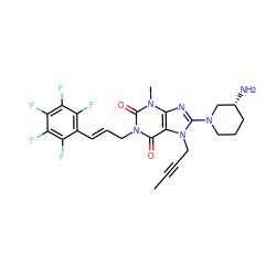 CC#CCn1c(N2CCC[C@@H](N)C2)nc2c1c(=O)n(C/C=C/c1c(F)c(F)c(F)c(F)c1F)c(=O)n2C ZINC000114286652