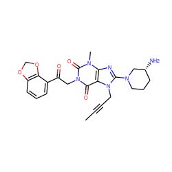 CC#CCn1c(N2CCC[C@@H](N)C2)nc2c1c(=O)n(CC(=O)c1cccc3c1OCO3)c(=O)n2C ZINC000038943092