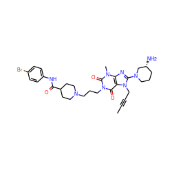 CC#CCn1c(N2CCC[C@@H](N)C2)nc2c1c(=O)n(CCCN1CCC(C(=O)Nc3ccc(Br)cc3)CC1)c(=O)n2C ZINC001772606177