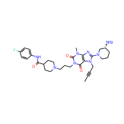 CC#CCn1c(N2CCC[C@@H](N)C2)nc2c1c(=O)n(CCCN1CCC(C(=O)Nc3ccc(F)cc3)CC1)c(=O)n2C ZINC001772615017