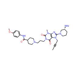 CC#CCn1c(N2CCC[C@@H](N)C2)nc2c1c(=O)n(CCCN1CCC(C(=O)Nc3ccc(OC)cc3)CC1)c(=O)n2C ZINC001772640771