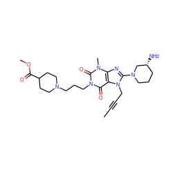 CC#CCn1c(N2CCC[C@@H](N)C2)nc2c1c(=O)n(CCCN1CCC(C(=O)OC)CC1)c(=O)n2C ZINC001772645421