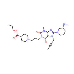 CC#CCn1c(N2CCC[C@@H](N)C2)nc2c1c(=O)n(CCCN1CCC(C(=O)OCCC)CC1)c(=O)n2C ZINC001772618985