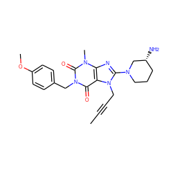 CC#CCn1c(N2CCC[C@@H](N)C2)nc2c1c(=O)n(Cc1ccc(OC)cc1)c(=O)n2C ZINC000028825092