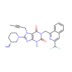 CC#CCn1c(N2CCC[C@@H](N)C2)nc2c1c(=O)n(Cc1nc(C(F)F)cc3ccccc13)c(=O)n2C ZINC000034177545