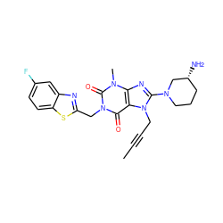 CC#CCn1c(N2CCC[C@@H](N)C2)nc2c1c(=O)n(Cc1nc3cc(F)ccc3s1)c(=O)n2C ZINC000210613081