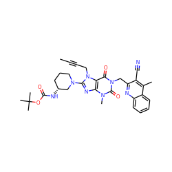 CC#CCn1c(N2CCC[C@@H](NC(=O)OC(C)(C)C)C2)nc2c1c(=O)n(Cc1nc3ccccc3c(C)c1C#N)c(=O)n2C ZINC000144531155