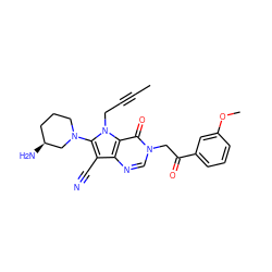 CC#CCn1c(N2CCC[C@H](N)C2)c(C#N)c2ncn(CC(=O)c3cccc(OC)c3)c(=O)c21 ZINC000073278900