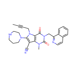 CC#CCn1c(N2CCCNCC2)c(C#N)c2c1c(=O)n(Cc1nccc3ccccc13)c(=O)n2C ZINC000073277563