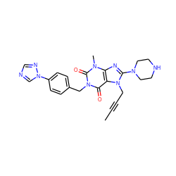 CC#CCn1c(N2CCNCC2)nc2c1c(=O)n(Cc1ccc(-n3cncn3)cc1)c(=O)n2C ZINC000473248901