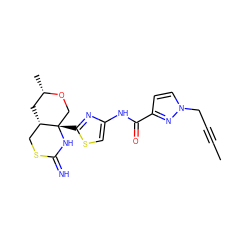 CC#CCn1ccc(C(=O)Nc2csc([C@]34CO[C@@H](C)C[C@H]3CSC(=N)N4)n2)n1 ZINC001772640272