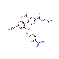 CC#Cc1ccc(-c2ccc(C(=O)NCC(C)C)cc2C(=O)O)c(C(=O)Nc2ccc(C(=N)N)cc2)c1 ZINC000040939968