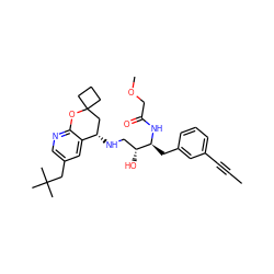 CC#Cc1cccc(C[C@H](NC(=O)COC)[C@H](O)CN[C@H]2CC3(CCC3)Oc3ncc(CC(C)(C)C)cc32)c1 ZINC000095577443