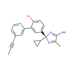 CC#Cc1ccnc(-c2cc([C@]3(C4CC4)N=C(C)C(N)=N3)ccc2O)c1 ZINC000095578720