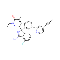 CC#Cc1ccnc(-c2cccc([C@@]3(c4cc(C)c(=O)n(CC)c4)N=C(N)c4c(F)cccc43)c2)c1 ZINC000095573636