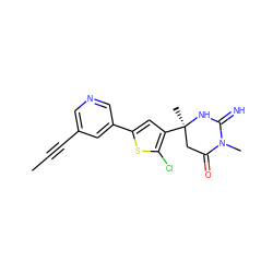 CC#Cc1cncc(-c2cc([C@]3(C)CC(=O)N(C)C(=N)N3)c(Cl)s2)c1 ZINC000095574205